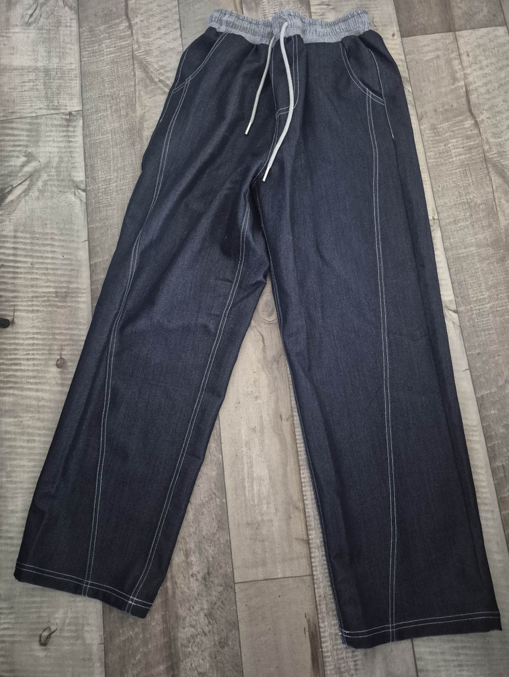 Commense High Waist Drawstring Denium Pants Wide Leg Pockets M - Picture 7 of 9